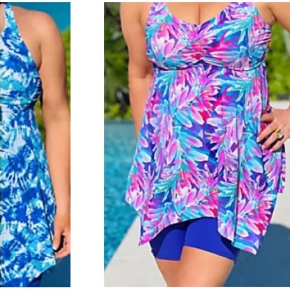 Swimsuits for All Kim Gravel Vibrant Floral Tankini W Biker Short Bottoms Sz 10